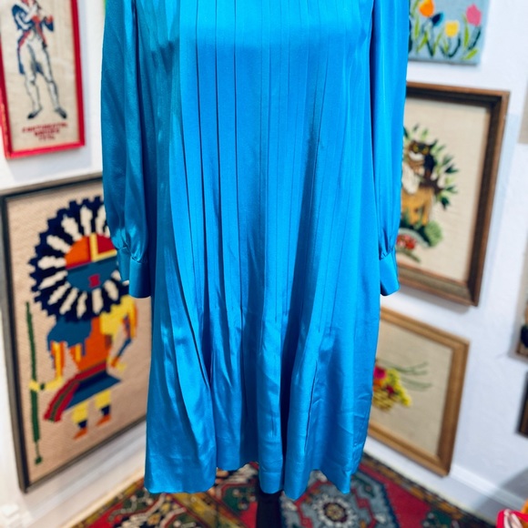 Kate Spade Dress Turquoise Blue Silk Pleats Shift Mini Party Office Work Dress - Picture 8 of 9